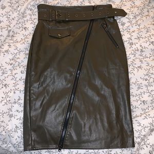 Belted olive green midi skirt